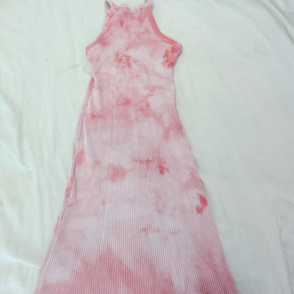 Pink and white tie-dye Halter dress